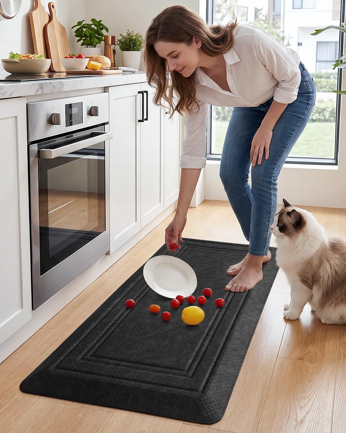 LUMI Anti Fatigue Cushioned Comfort Mats for Standing, 0.8" Extra Thick Ergonomic Mats for Desk Office, Non-Slip, Ultra Soft, Memory Foam Rugs for Home, Kitchen, Laundry, 20"x40", Black