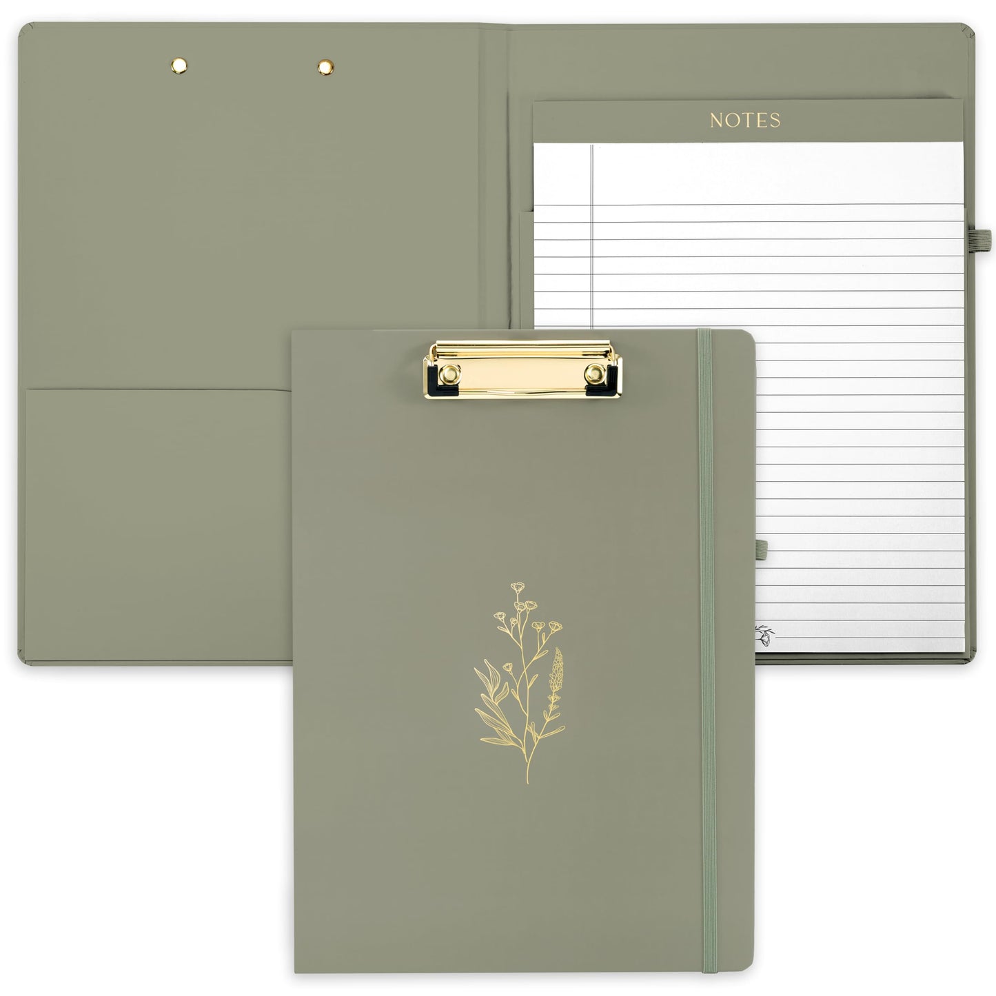 Aesthetic Clipboard Folio with Refillable Lined Notepad & Interior Pocket – Cute Padfolio/Legal Pad Holder for Women – Easily Organize Notes at Work, School, or Home