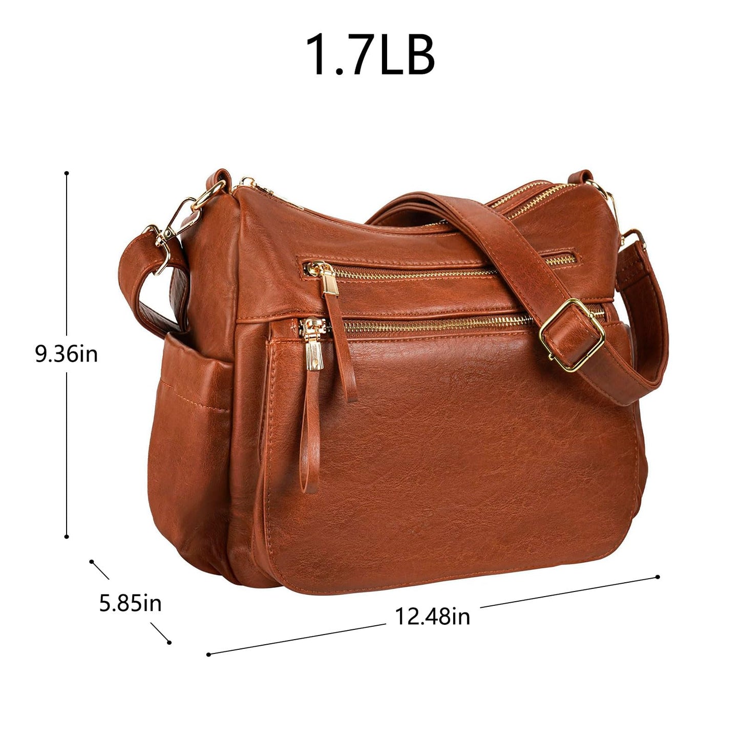KOGTLA Medium Crossbody Purses for Women, Ladies Roomy Shoulder Bags, Multi Pockets Hobo Handbags Brown