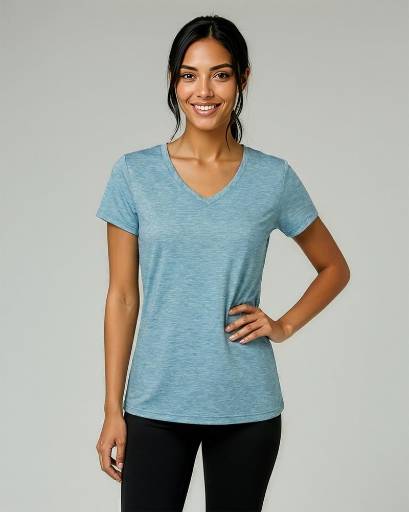 Real Essentials 5 Pack: Women's Dry-Fit Short Sleeve V Neck T Shirt Workout Fitness Yoga Top Tee, Set 1, S