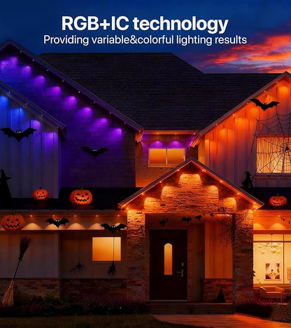 Permanent Outdoor Lights,150FT RGB+IC LED Lights with Smart APP & Remote Control, 72 Scene Modes, Waterproof IP65 for Holiday,Christmas,Yard Decorations(Extension Cord Not Included)
