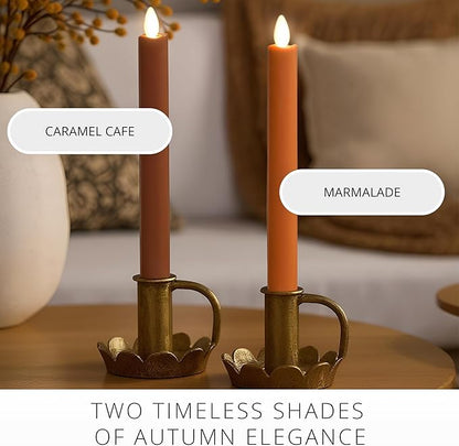 Luminara Flameless Candle Taper (1" x 9.5") Melted Top Real Wax Unscented Remote Ready Timer (Caramel Café)