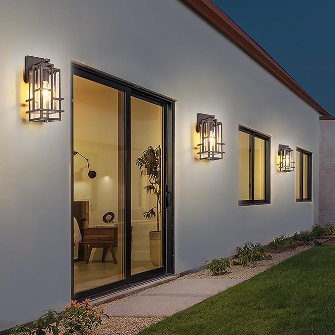 Motion Sensor Outdoor Wall Light Fixture, Dusk to Dawn Porch Light Oil Rubbed Bronze Exterior Lighting with Seeded Tempered Glass, Waterproof Outside Wall Mount Coach Lamp for House, Patio, Garage
