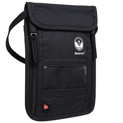 RFID Blocking Stash Neck Wallet, Passport Holder Travel Pouch for Women Men - Black