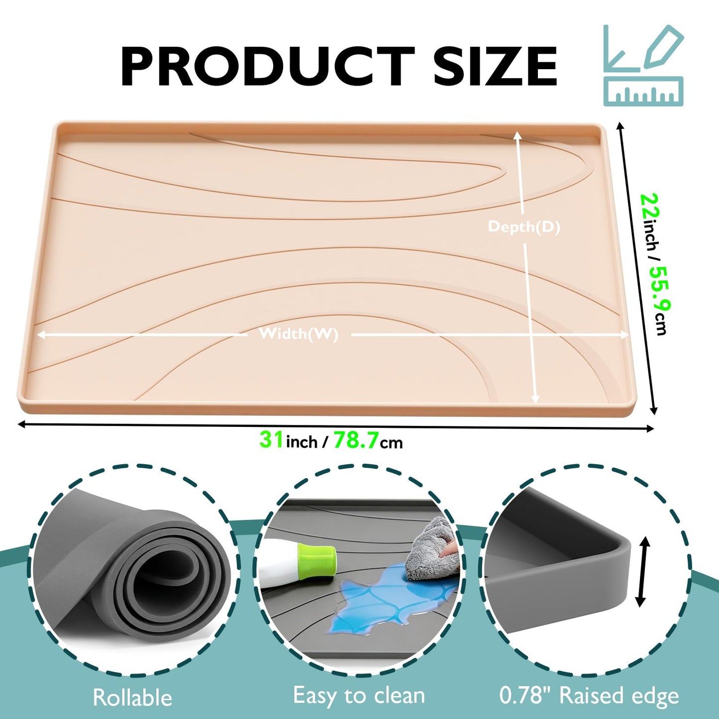 Under Sink Mat 31" x 22", Silicone Under Sink Liner for Kitchen and Bathroom, Waterproof Cabinet Protector Drip Tray, Protects Cabinets from Leaks and Spills