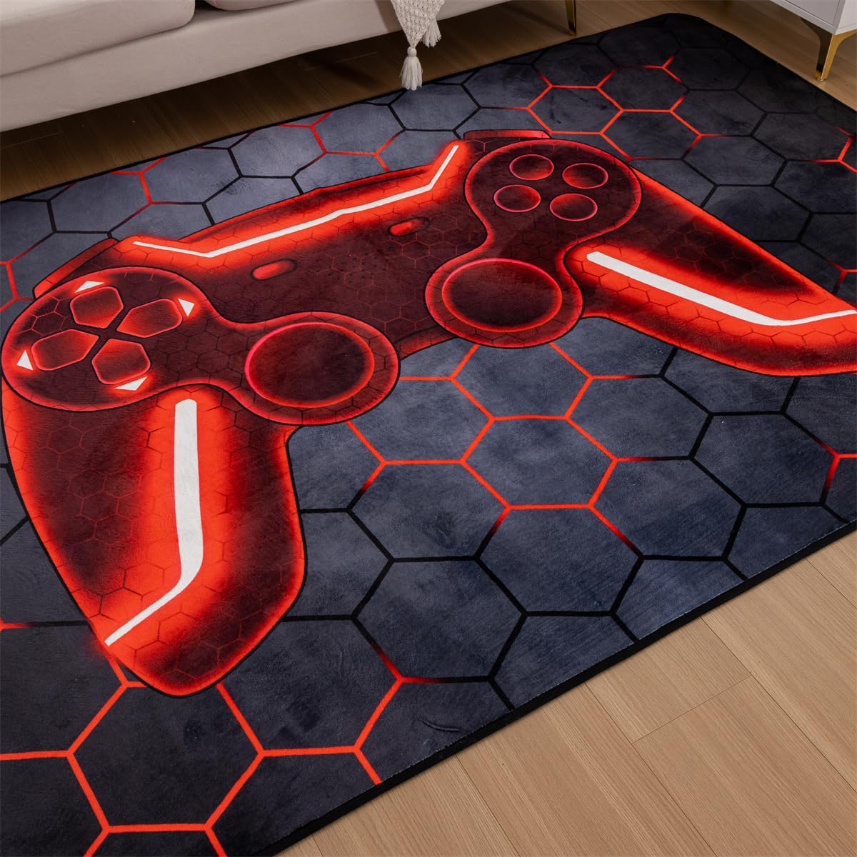 NTBED Game Console Area Rug for Bedroom Sofa Playroom Gaming Geometric Bedside Rugs Gamer Decorative Floor Mat Carpet (3x5 Feet, Red)