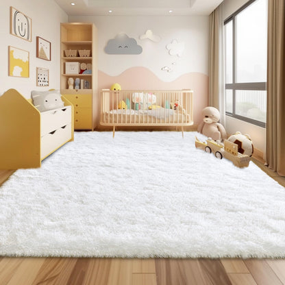 Ailyei White Shag Rugs for Bedroom, 4x6 Soft Fuzzy Rugs for Living Room, Fluffy Shaggy Plush Carpet Girls Kids Room Dorm Upgrade Non-Slip