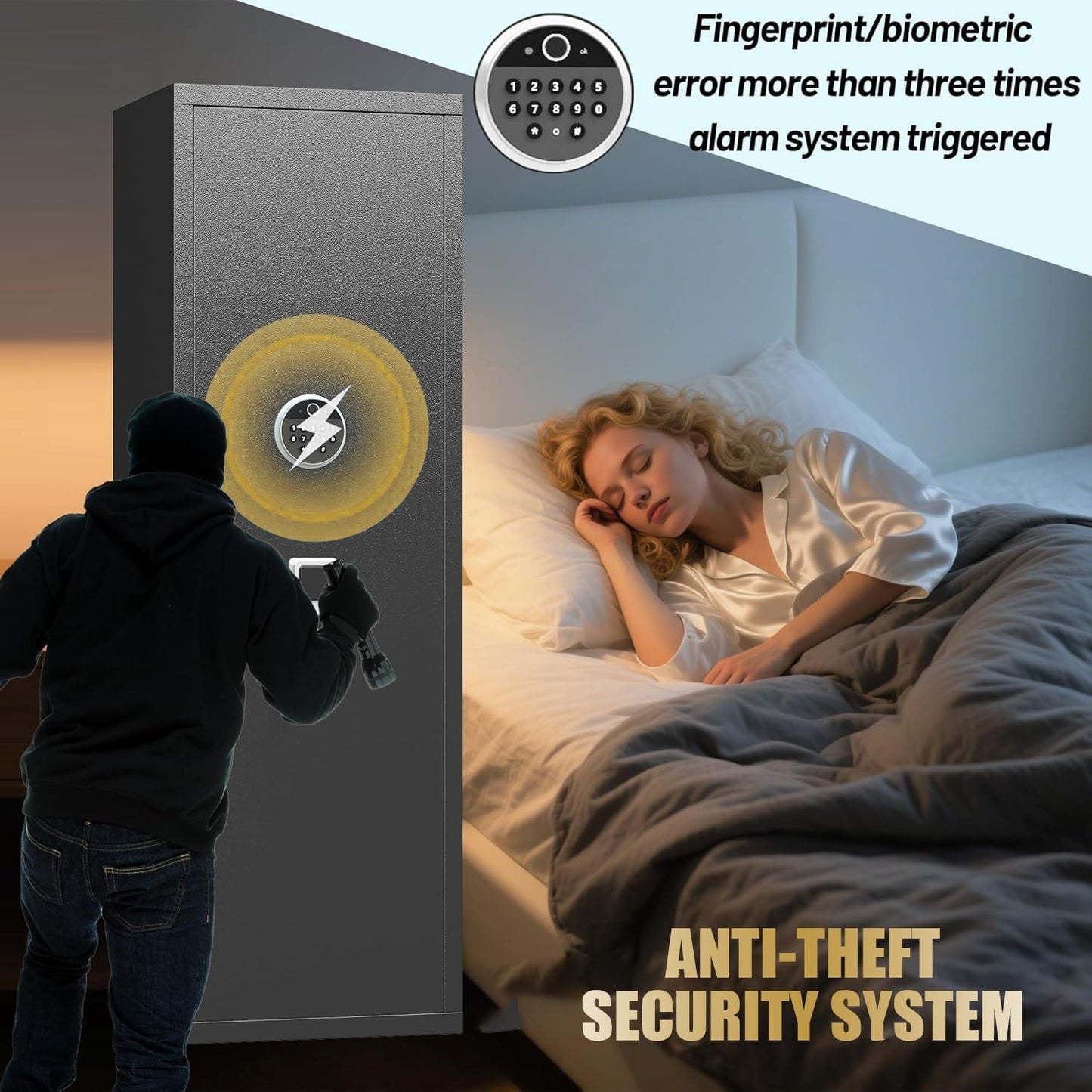 Biometric Gun Safe, Long Gun Safe, Rifle for Rifles and Pistols, Large Gun Cabinet with Fingerprint Lock for Home, No Assembly Required, Holds 14-15 Firearms with Adjustable Racks & Pistol Pockets