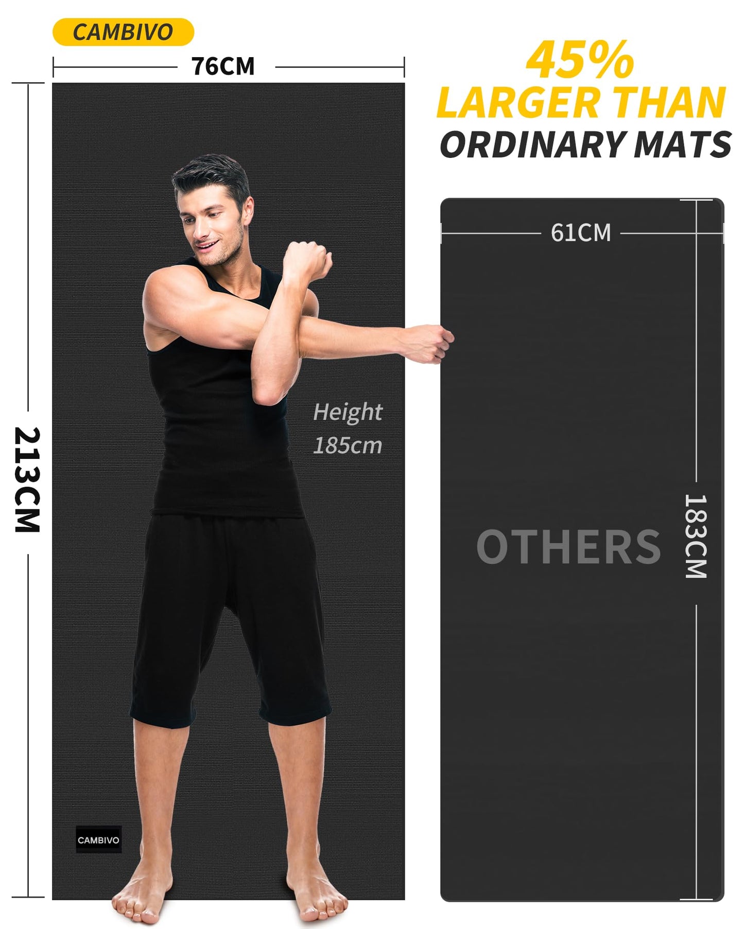 CAMBIVO Extra Long Wide Yoga Mat 84"x30"x6mm, PVC Non-Slip Exercise Mat for Men Women Tall People, Large Workout Mat for Yoga Pilates Home Gym Fitness, Thick Floor Mat for Barefoot Stretching