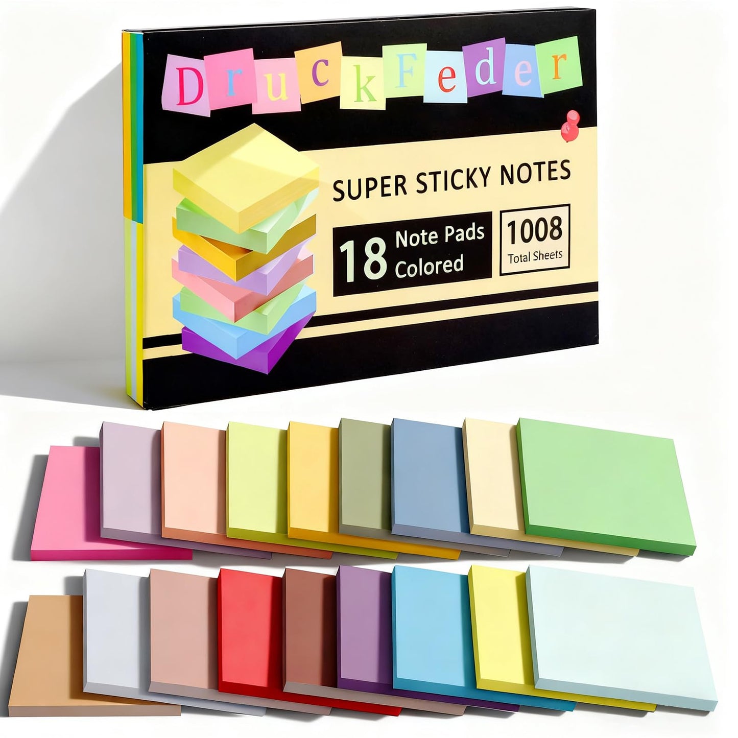 (18 Pads) Sticky Notes 3x3 inch, Self-Stick Note Pads, 18 Colorful Sticky Notes for School Supplies or Office Supplies
