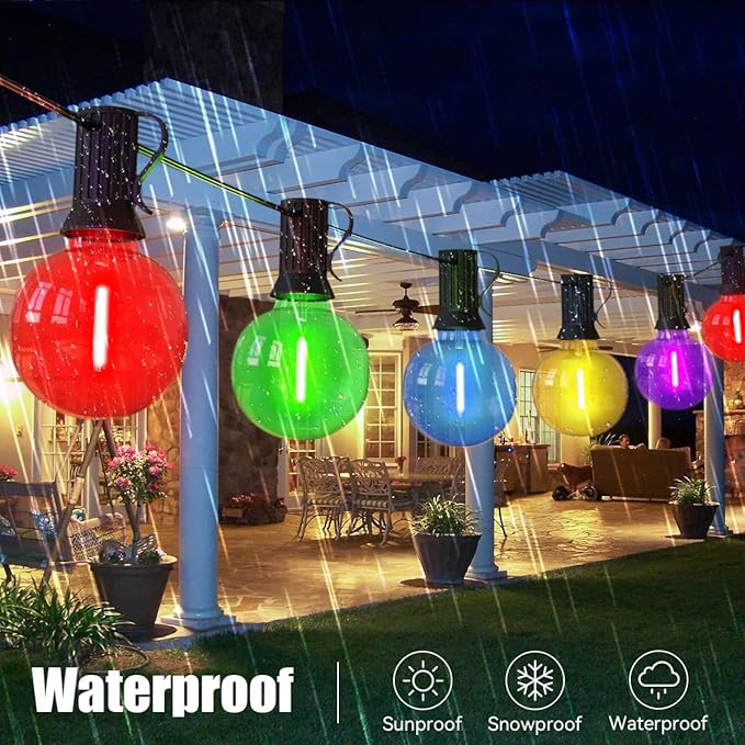200FT Festoon Wedding Tent Lights for Party Outdoor String Lights RGB Waterproof/Connectable/Dimmable Shatterproof Bulbs,Colorful Globe Outside Lighting for Patio Backyard Cafe Garden