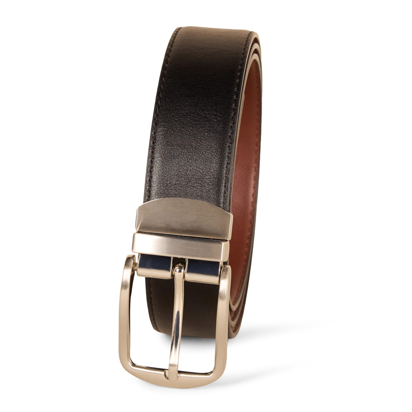 Amazon Essentials Men's Reversible Dress Belt, Black/Chestnut Brown, 38