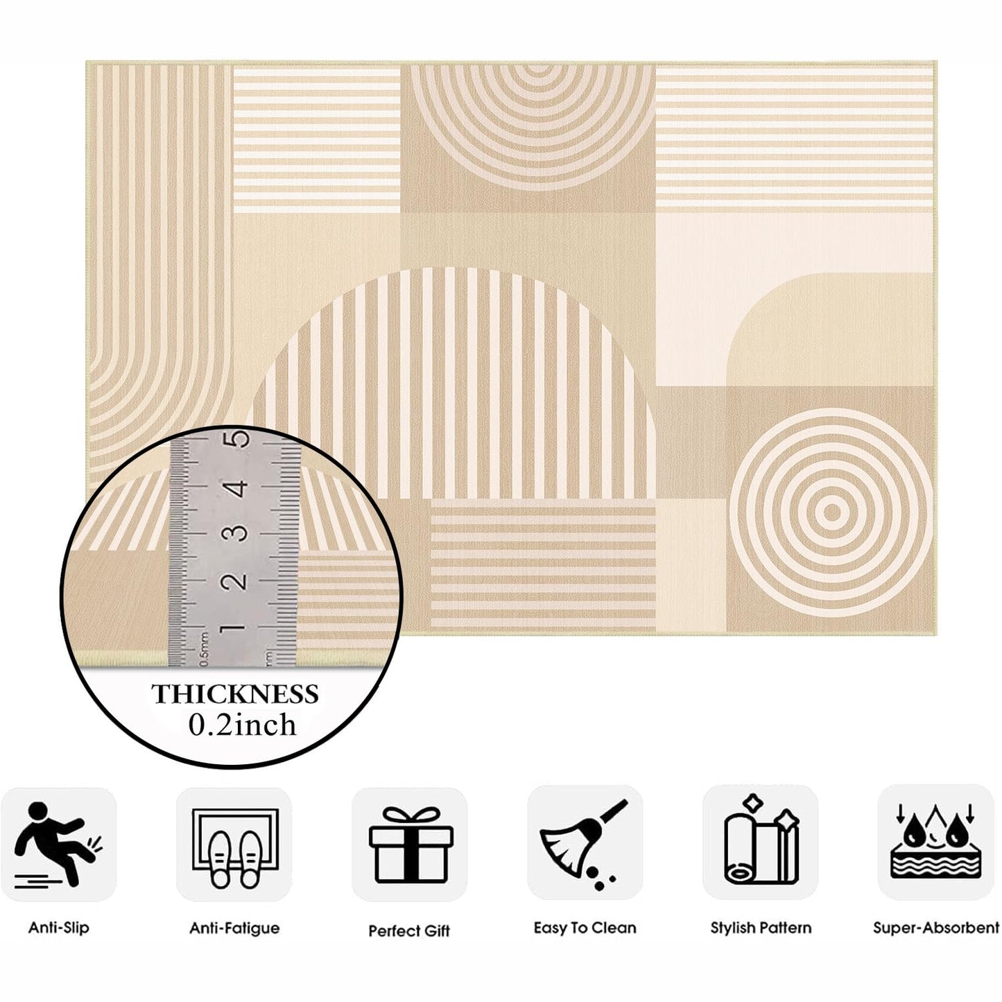 Glocmna Beige Geometric 2x6 Runner Rug for Hallway Kitchen Bedroom White Machine Washable Mid Century Modern Rug Non Slip Low Pile Minimalist Line Rugs Long Floor Mat Carpet for Bathroom Laundry,Beige
