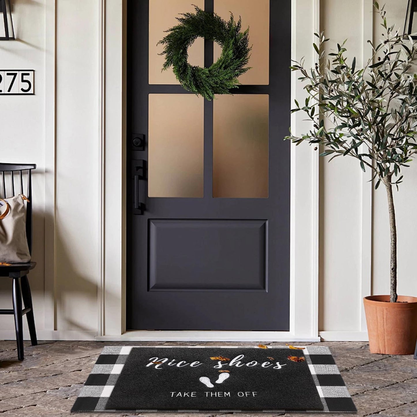 MWAZZLL Large Welcome Door Mat Outdoor Indoor Non Slip Nice Shoes Doormat 36"x24" Low-Profile Front Door Mats for Entrance,Patio,High Traffic Areas Black