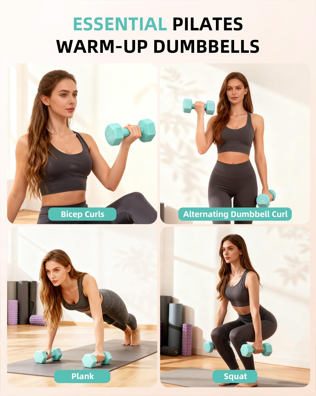PILALON Pilates Ring Set - Studio-Grade Anti-Deformation Pilates Kit - Pilates Equipment for Home Workout - 14'' Pilates Ring, Pilates Ball, 2 Dumbbells, 5 Resistance Bands for Toning Arms, Thighs