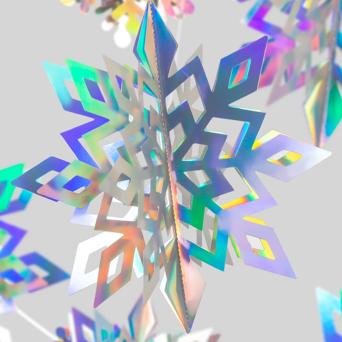 27PCS Christmas Hanging Snowflakes 3D Paper Snowflakes Christmas Tree Decorations Hanging Snowflake Decorations for Winter Wonderland Christmas Indoor Outdoor Holiday Decor (27, Iridescent)