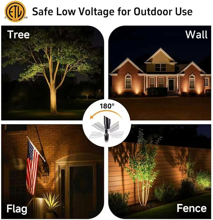 Gardenreet LED Spot Light Outdoor - Die-Cast Brass 12V Uplighting Waterproof, Low Voltage Landscape Lights Metal, Black for Fence Fountain with Warm White MR16 Replaceable Bulbs (12 Pack)