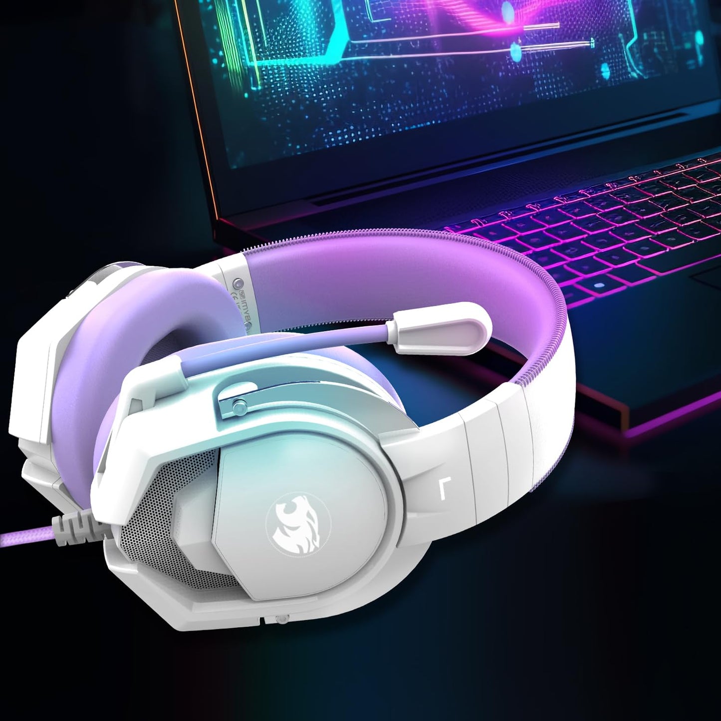 IMYB A88 Gaming Headset with Mic for Ps5, Pc, Xbox One Series X/s, Ps4, Switch, Stereo Wired Noise Cancelling Headphones with Microphone for Computer, Laptop, Mac, Nintendo, Games (Purple)