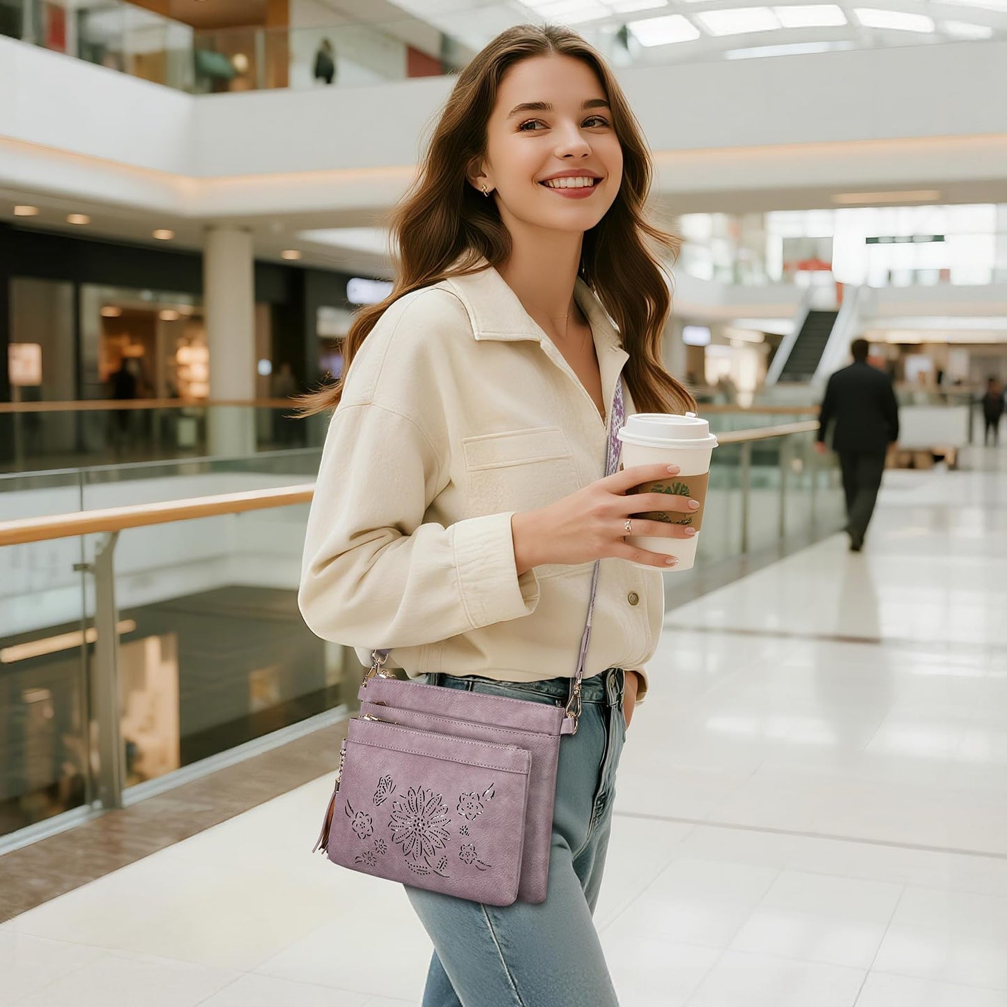 HAYRVANE Crossbody Bags for Women Designer Leather Cross Body Purses Multi Pocket Shoulder Handbags with Wide Strap