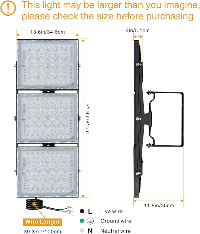 STASUN Flying Series Pro - LED Flood Light Outdoor, 450W 45,000 lumens Stadium Arena Lighting, IP66 Waterproof Exterior Commercial Floodlight, 6000K, 3 Adjustable Heads for Yards, Streets