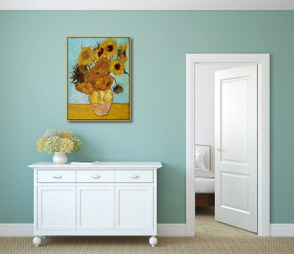 Wieco Art Framed Wall Art Canvas Prints of Sunflower by Vincent Van Gogh Paintings Reproduction Abstract Wall Decorations for Living Room Golden Frame