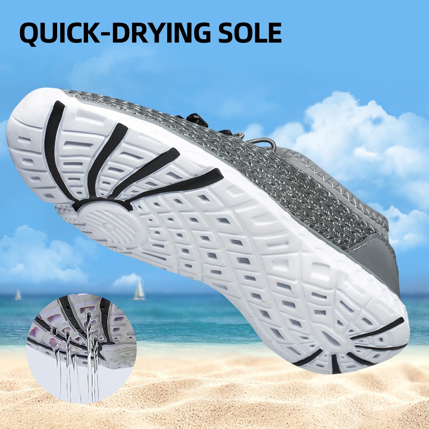 DOUSSPRT Men's Water Shoes Quick Drying Sports Aqua Shoes Dark Grey Size 11