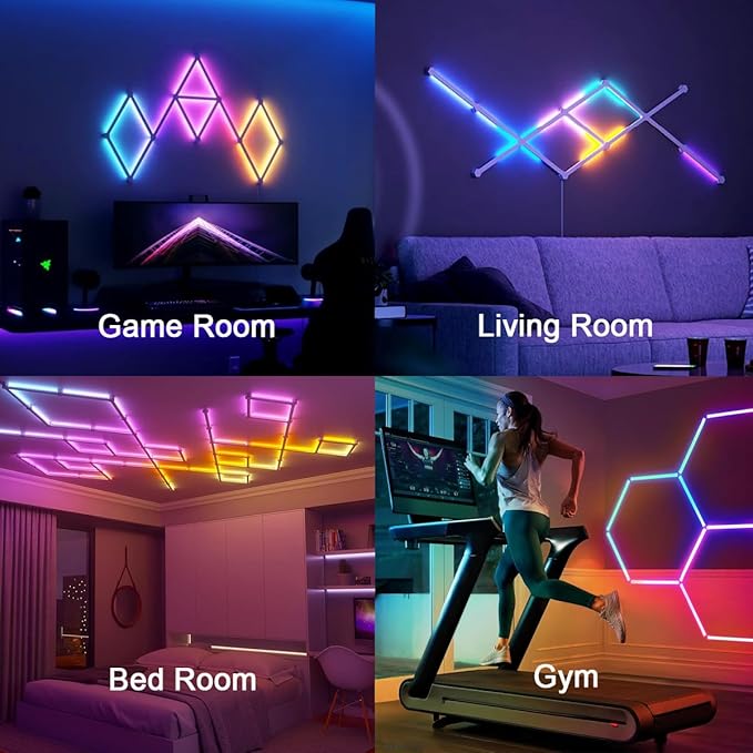 LED Smart Glide Wall Line Light, WiFi RGB LED Wall Lights for Gaming Room, 16M+ Colors, Music Sync, Compatible with Alexa and Google Assistant(9 Light Lines,White)