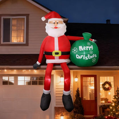 8 FT Christmas Inflatables Outdoor Decorations, Santa Claus with Gift Bag, LED Lighted Blow Up IP68 Weatherproof Sitting Santa Xmas Indoor Outdoor Decor for Yard Garden Lawn Mall Party Holiday