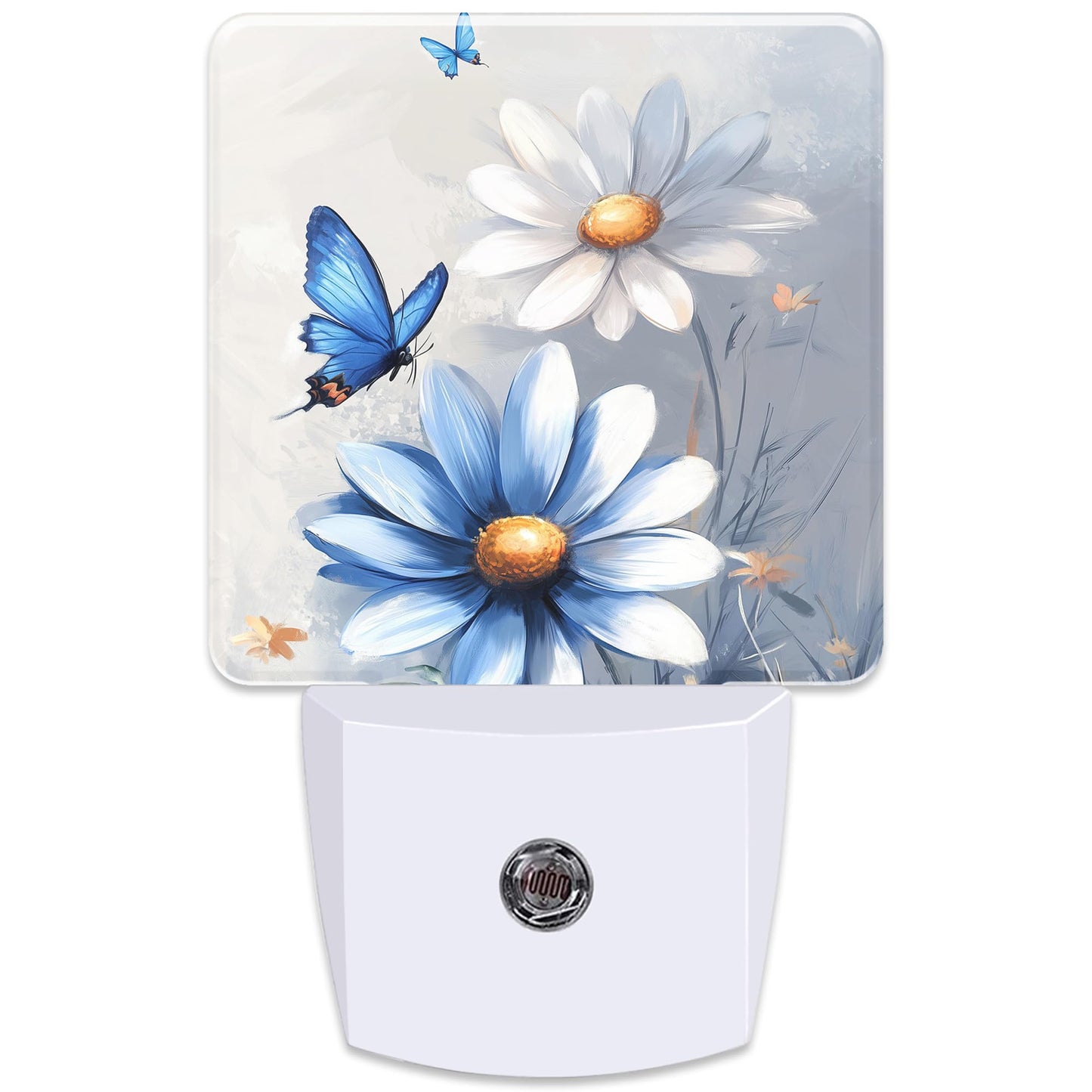 KXWQTRDD Blue and White Daisy Floral Butterfly Night Light Plug into Wall,Nightlights with Light Sensor Dusk to Dawn,Plug in Night Lights for Kids,Warm Lamps for Bathroom Bedroom Kitchen
