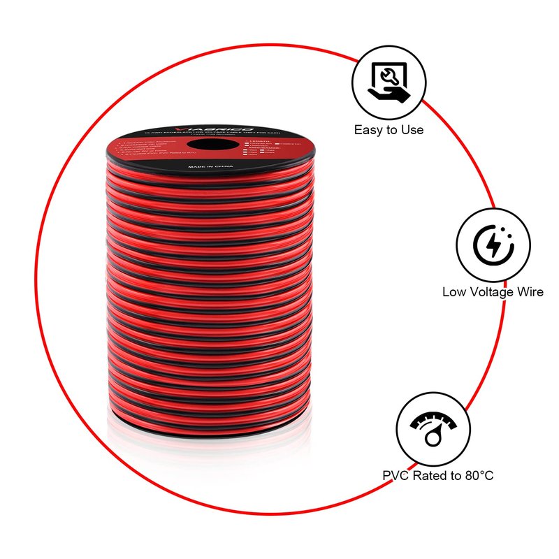 VIABRICO 16 Gauge Wire, 16AWG Automotive Wire Electrical Wire 100FT 2 Conductor Red Black 12V/24V DC Cable LED Strips Extension for Light RC Car Speaker