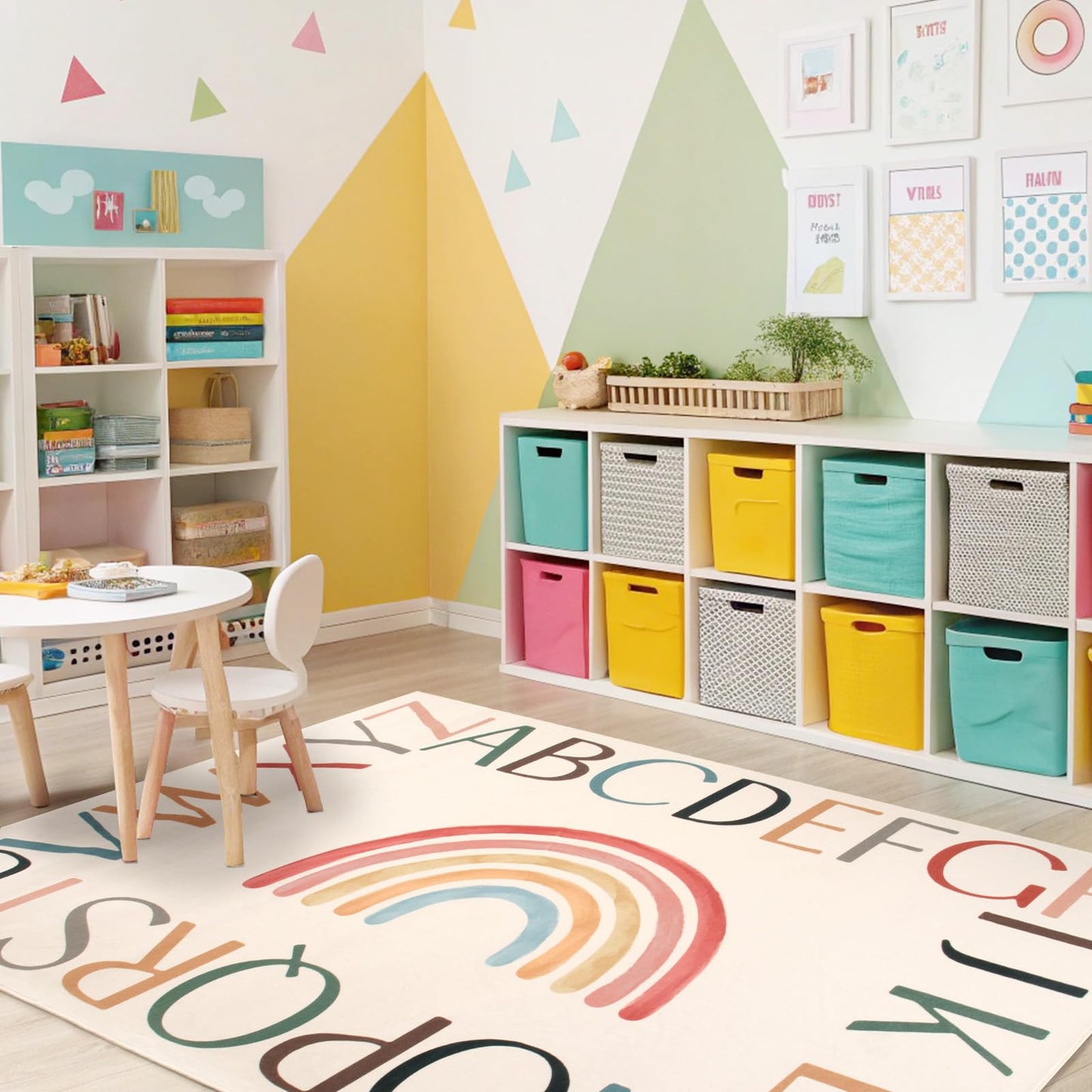 Truqual Nursery Rug Round Rainbow Classroom Rug Elementary, Non-Slip Rainbow Rug for Girls Room, Extra Large Learning Carpet for Kids Playroom, Circle Play Mat for Toddlers