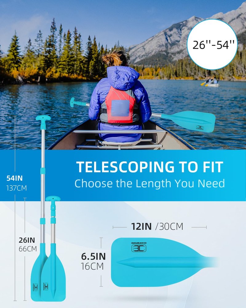 OCEANBROAD Telescoping Emergency Paddle 21''-42''（Assembling Required） Collapsible Paddles Aluminium Shaft for Kayaking Boating Canoeing River Tubing, Blue, 1 Paddle