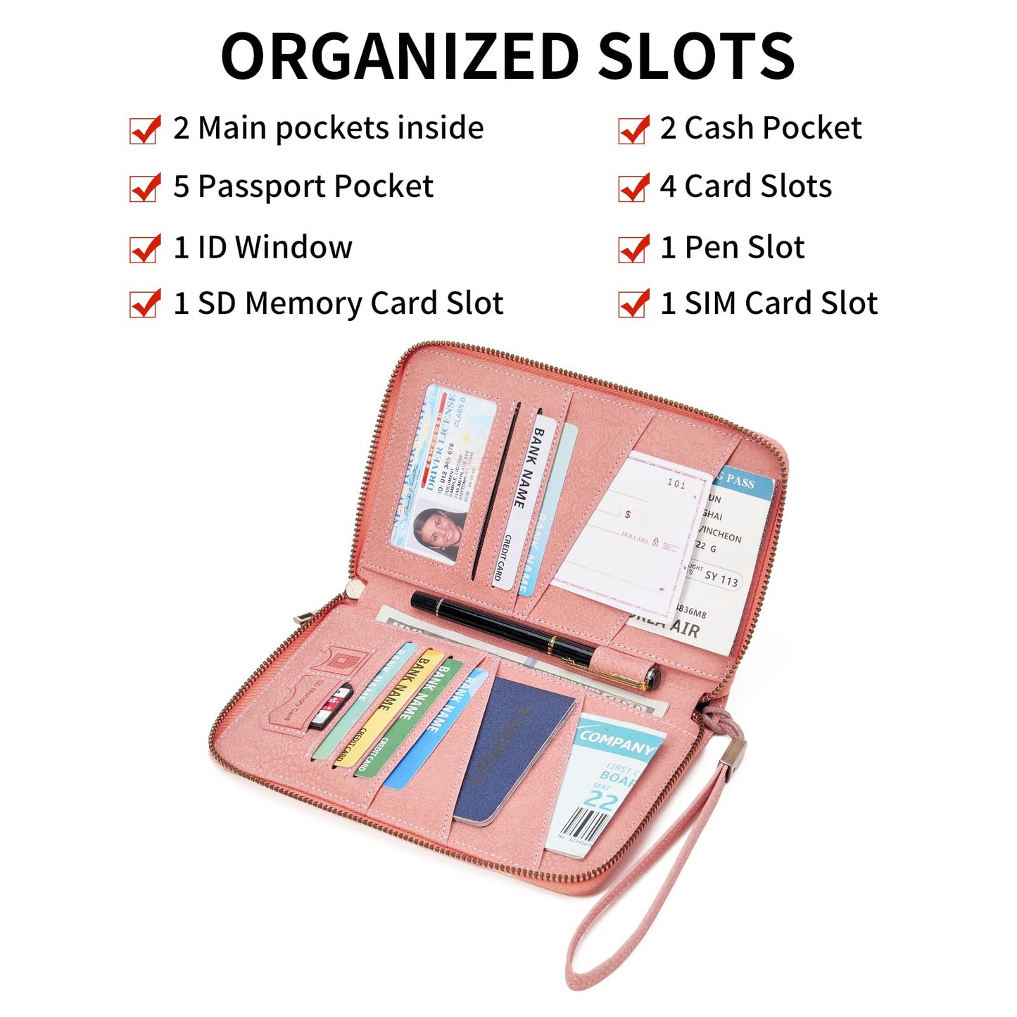 LEEXTON Family Passport Holder Wallet RFID Blocking Zippered Passport Wallet,Women and Men Travel Wallet Ladies Passport Cover