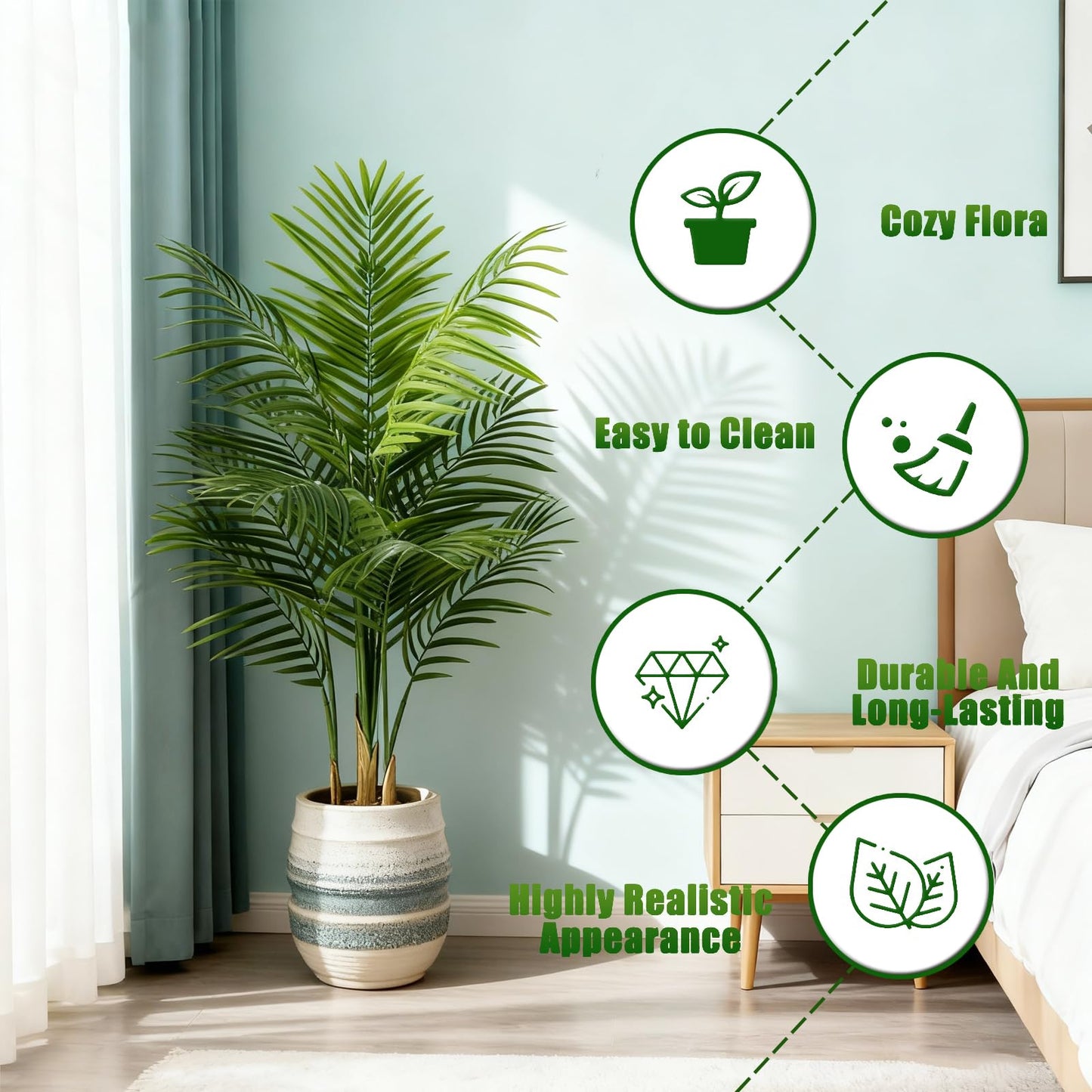 AzureLeap Artificial Palm Tree Indoor 4ft, Large Fake Tropical Areca Palm Tree with 13 Trunks, Faux Dypsis Lutescens Floor Plant in Pot for Indoor Outdoor Home Office Decor & Housewarming Gift
