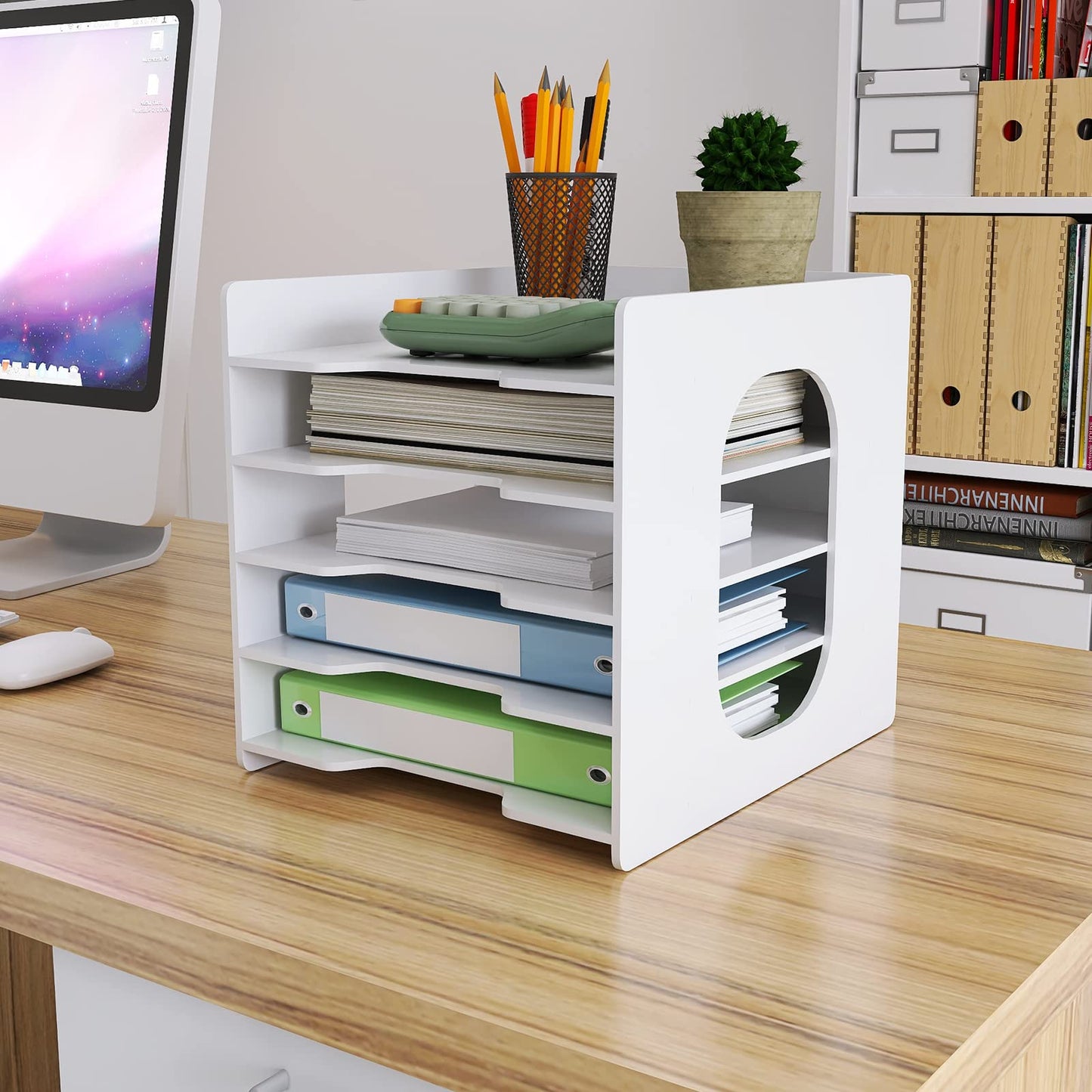 Natwind 5-Tier 10”x12” Scrapbook Desk Organizer,Paper Organizer,File Organizer,Letter tray,Paper Sorter,White File Holder for Home Office, School Classroom