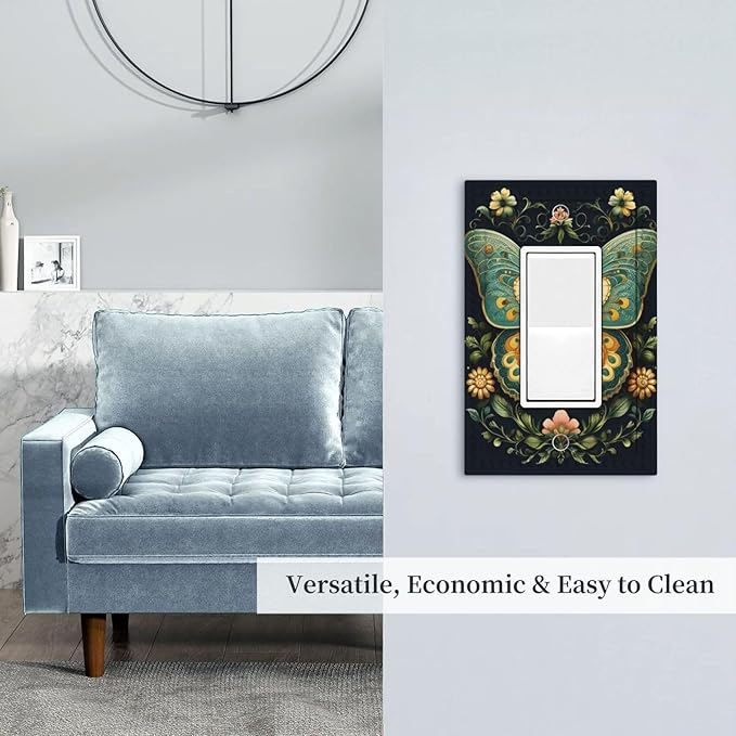 Butterfly Ornate with Flower Single Decora Outlet Wall Plate 1 Gang Rocker Decorative Switchplate Faceplate GFCI Light Switch Covers for Home Living Decor