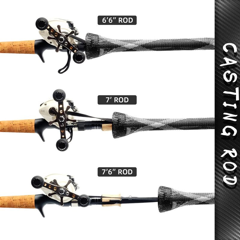 SF Standard Casting Fishing Rod Sock Fishing Rod Sleeve Rod Cover Braided Mesh Rod Protector Pole Gloves Fishing Tools White-Black-2PCS Fit Casting Rod 6-1/2FT to 7-1/2FT