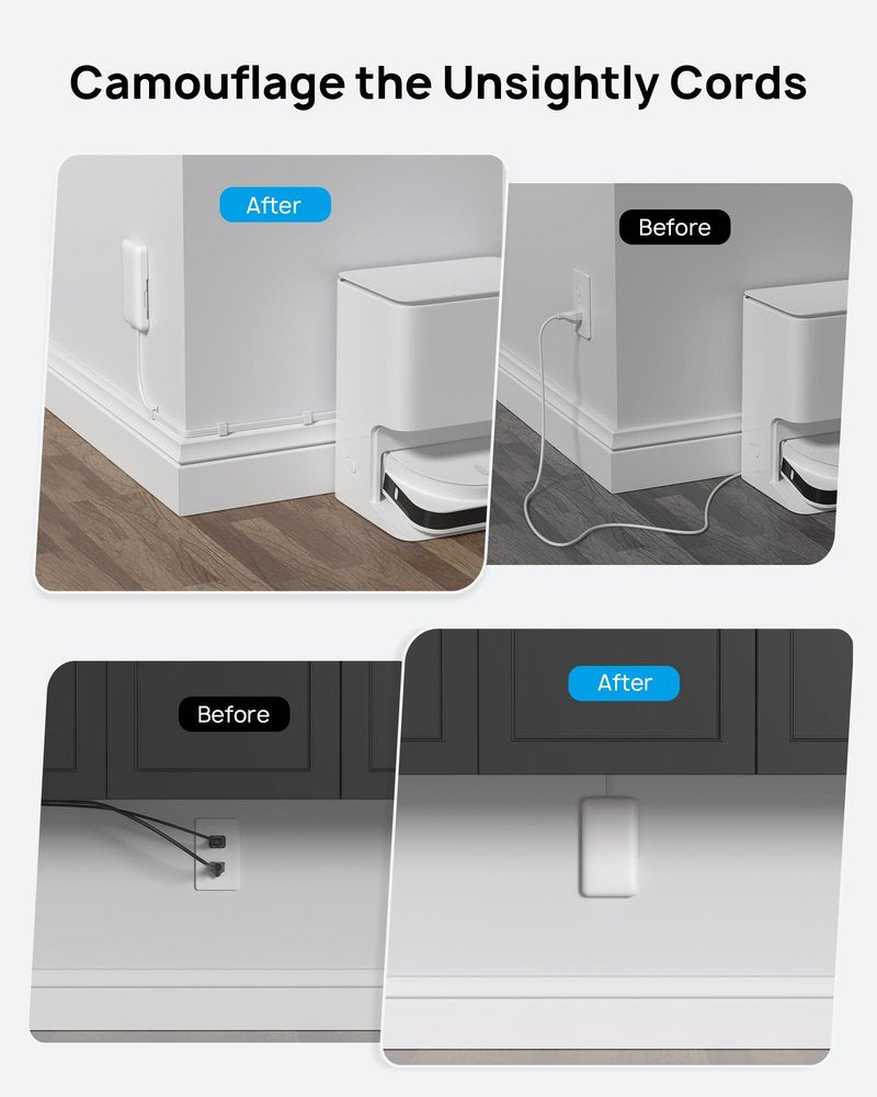TROND Flat Outlet Cover Extender - 6FT Flat Extension Cord with 8 Outlet and 4 USB, Ultra-Thin Power Strip Cord Concealer with 1700 Surge Protector, Idea for Home Improvement to Hide TV Messy Cord