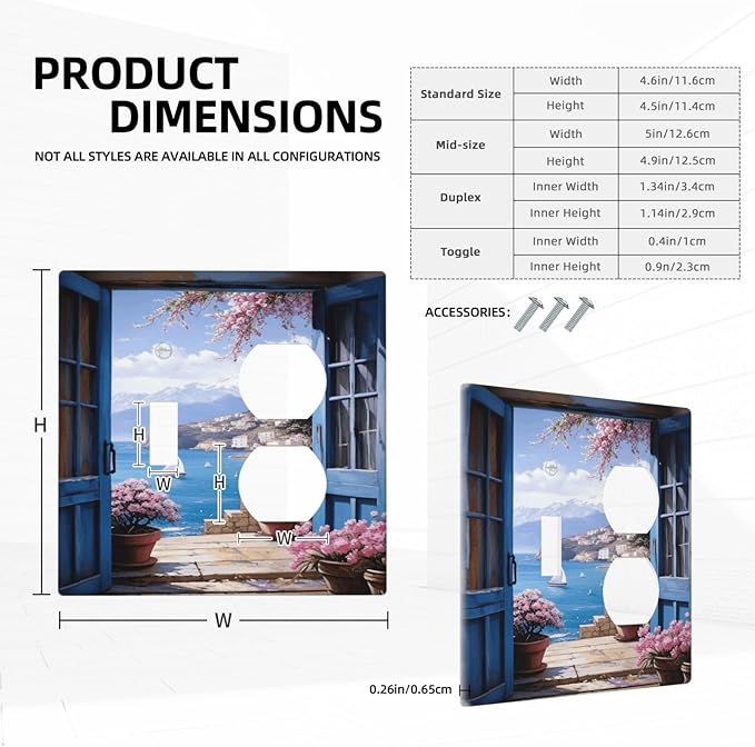 Decorative Art Light Switch Covers Seaside Window View 2 Gang Single Toggle Duplex Combination Electrical Faceplate Switchplate Wall Plate for Home Decor