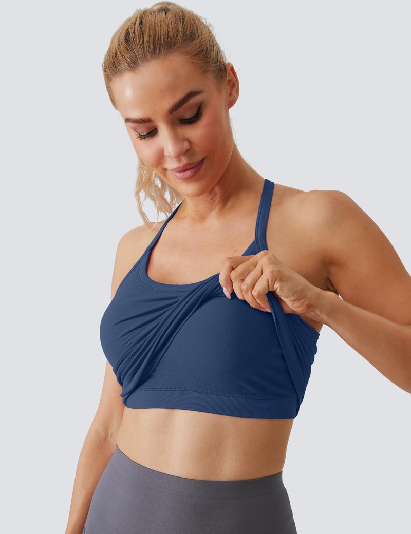 MathCat Workout Tank Tops for Women with Built in Bra, Sleeveless Gym Tops Seamless Racerback Athletic Yoga Shirts Navy