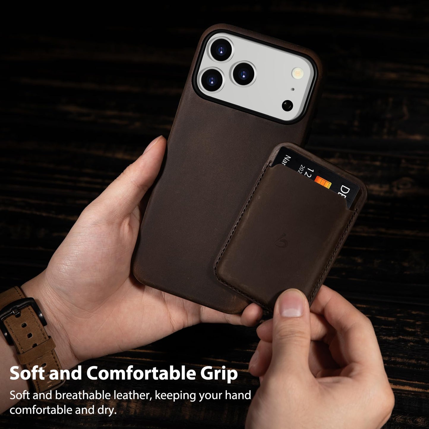 Belemay Handcrafted Crazy Horse Leather Case for iPhone 17 Pro Max, Compatible with MagSafe, Vintage Aesthetic, Two-Tone Effect, Unique Patina, Camera Control Button Coverage (6.9"), Rustic Brown