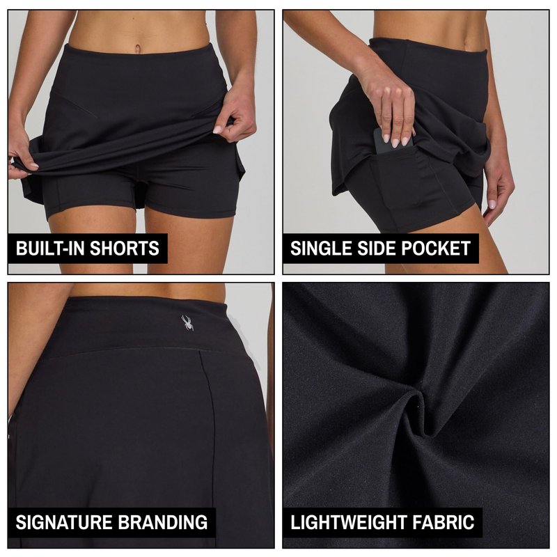 Spyder Women's Athletic Skort – Golf, Tennis & Pickleball Skirt with Built-in Shorts and Deep Side Pocket, Activewear Black