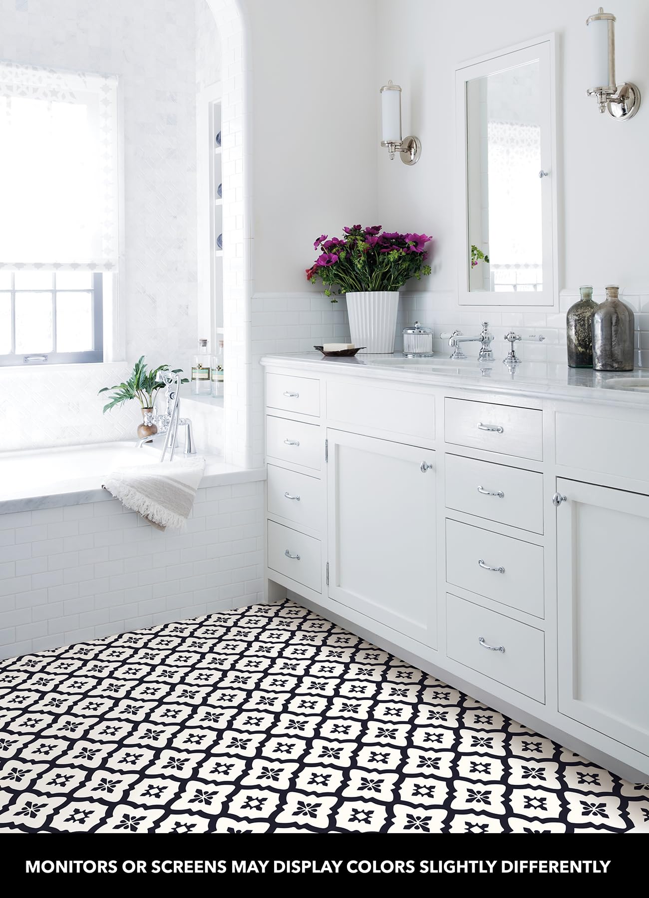 FloorPops Comet Peel and Stick Floor Tiles, Black, Geometric Vinyl Floor Tiles, Water Resistant, 12 in x 12 in, Pack of 10