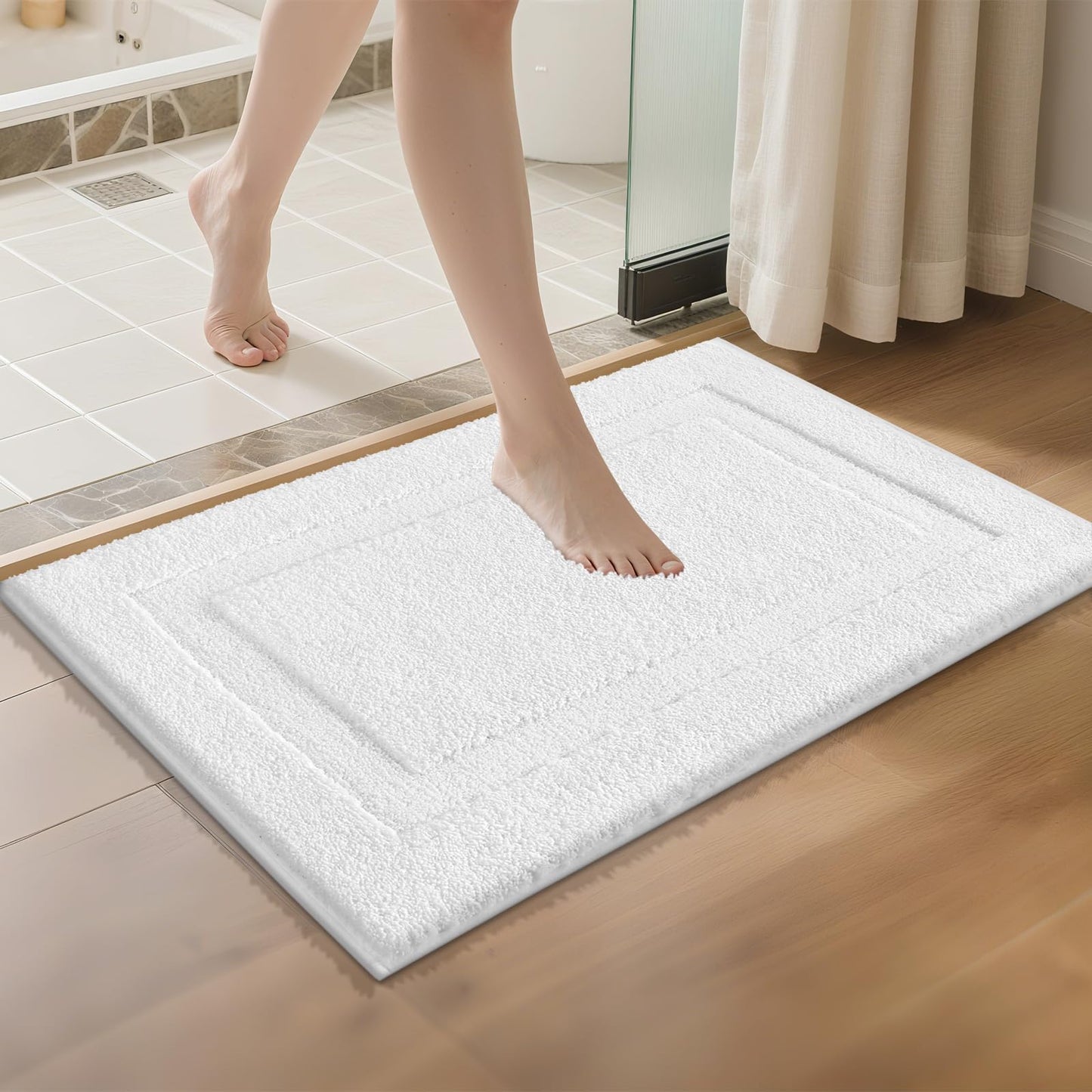 SHACOS White Bathroom Rugs Sets of 2 Pieces 32x20 inch, Super Soft Fluffy Bath Mats for Bathroom, Non Slip Washable Bath Rugs for Shower Tub Vanity Sink