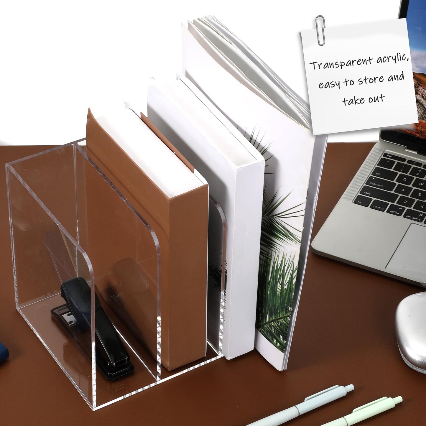 Oqqlin Acrylic Desk Organizer, Thickened Clear Magazine Holder with 3 Vertical Compartment Acrylic File Sorter Organizer for Office, Home, Classroom