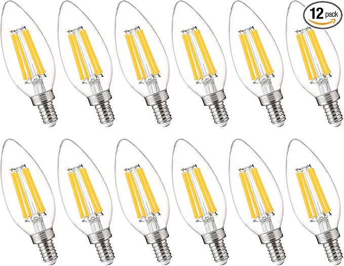 FLSNT 100W Equivalent Candelabra LED Bulbs 5000K Daylight, Dimmable LED Chandelier Light Bulbs for Dining Room, Living Room, Porch, 800LM, E12 Base, 12 Pack UL,CA65 Listed.