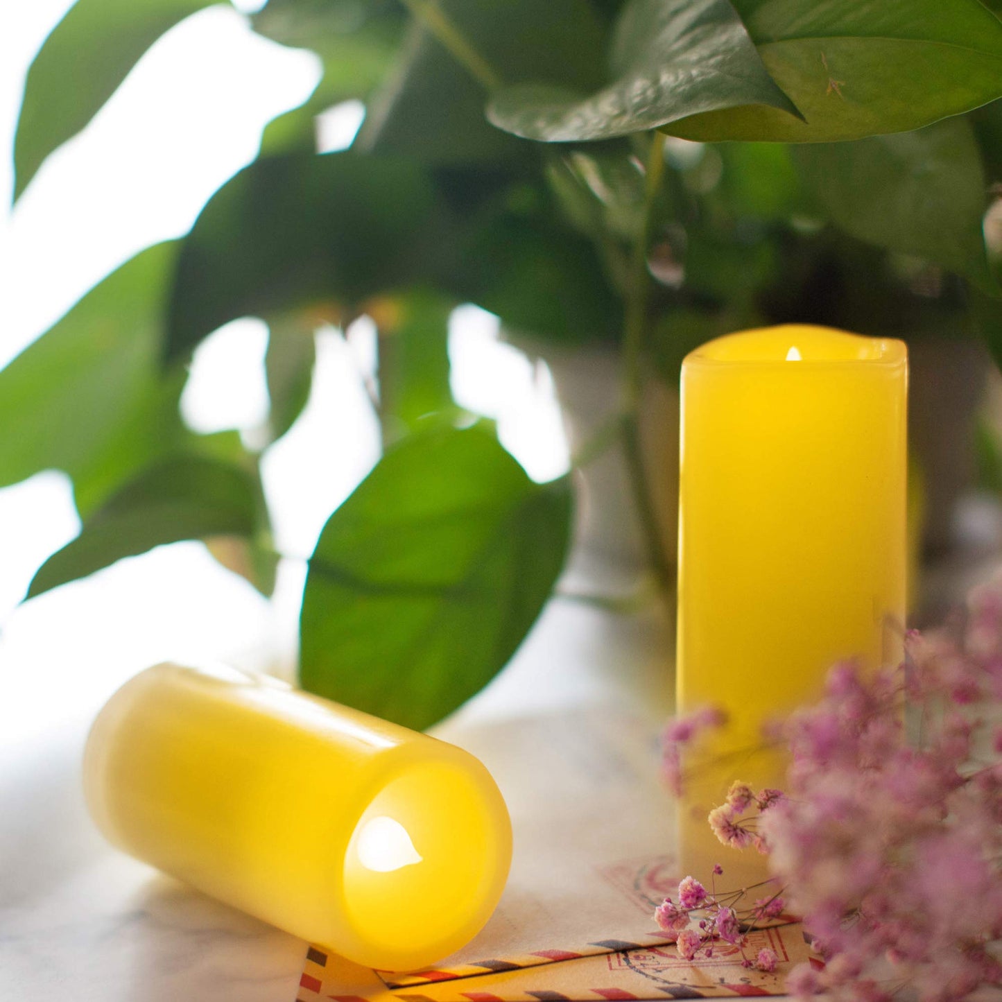 4 Pack Outdoor Flameless Pillar Candles with Remote and Timer Battery Operated Waterproof Electric LED Candle Set for Home Décor HHalloween Party Wedding Supplies Garden Christmas Decoration 2”x5”