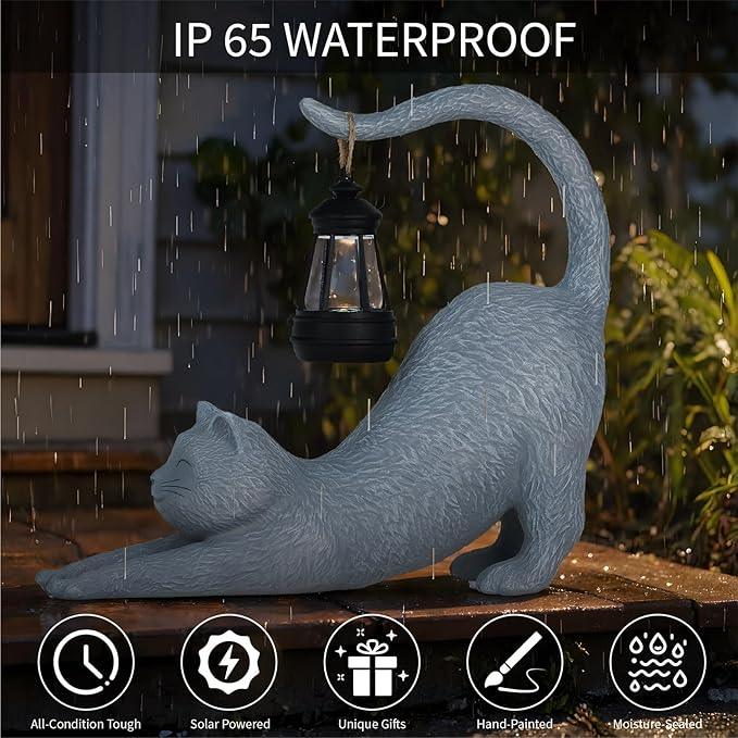 Solar Garden Statues Cat Figurine, Solar Yard Decorations Lawn Ornaments Yard Art Porch Patio Balcony, Cute Housewarming Gifts and Cute Birthday Gifts for Women Mom Grandma