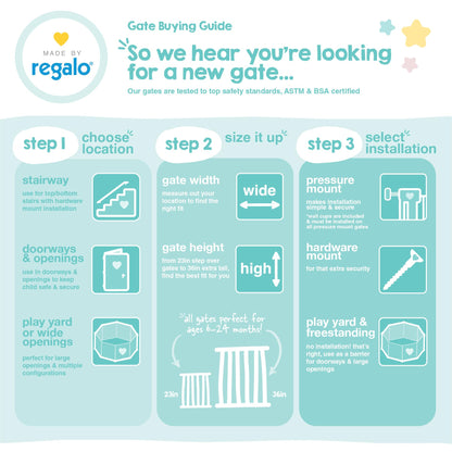 Regalo Safety 28"-42" Extra Wide Expandable Baby Gate for Doorways & Bottom of Stairs, Pressure Mounted Safety Gate for Babies, Toddlers & Pets, Tested & Safe for 30 Years, American Designed and Owned