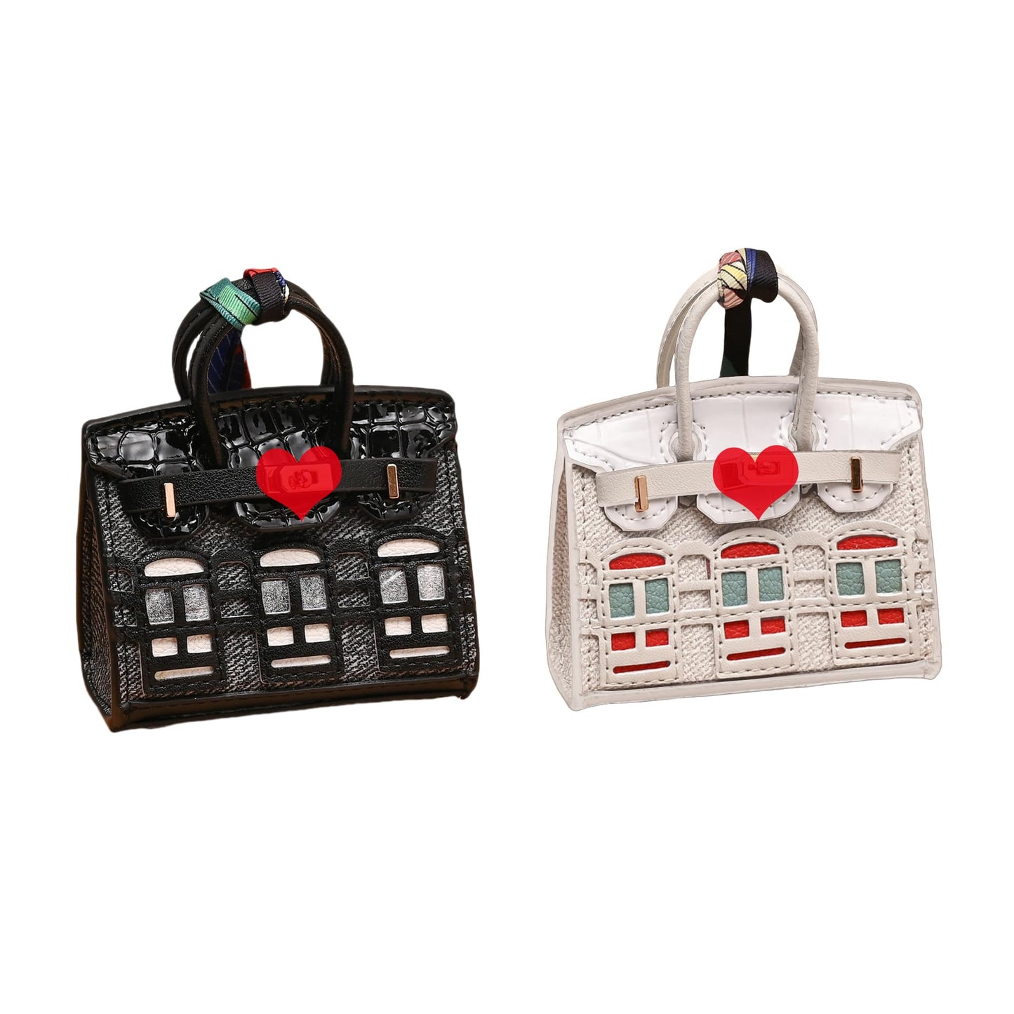 Buyborgood 2 PCS Women Mini Backpack Keychain Accessories Key Pouch Holder Coin Purse Bag Charm Wallet (Black + Ivory)